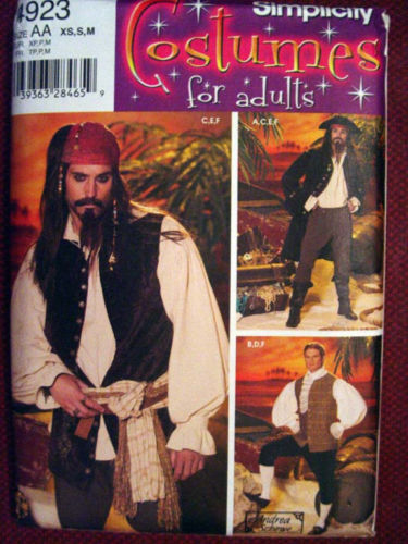 Primary image for Simplicity 4923 PIRATES COSTUMES COAT VEST SHIRT Men's XS-S-M