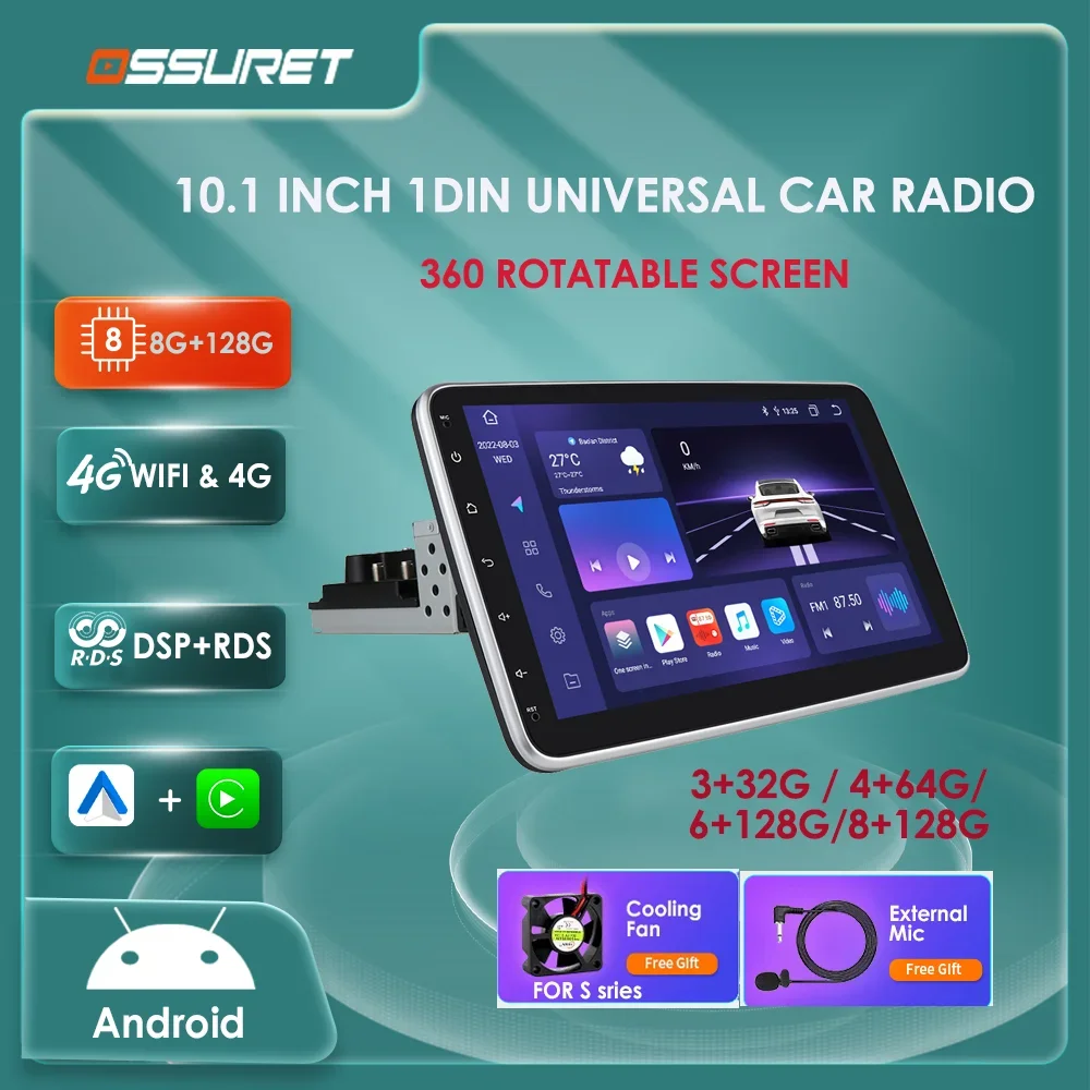 1din Android 7862 Car radio Multimedia Video Player 10.1 Inch Universal - £129.27 GBP+