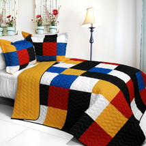 [Poker?King] 3PC Vermicelli-Quilted Patchwork Quilt Set (Full/Queen Size) - £81.52 GBP