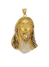 Jesus Head Pendant CZ Men Gold Stainless Steel Jewelry Charm 2.6&quot; - $12.86