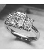 2.70Ct Emerald Cut Three Simulated Diamond Engagement Ring 14k White Gold Size 8 - £209.15 GBP