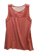 LOFT Coral white print Medium sleeveless tank top blouse crocheted top - £11.60 GBP
