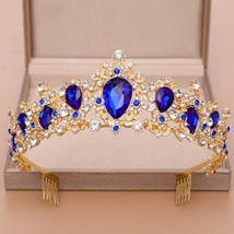 Blue Crystal Bride Tiara Crown With Comb Bride Wedding Headpiece Crystal Rhinest - £18.02 GBP
