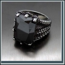  Antique Dragon Claw Black Onyx Rectangle Cut Crystal StainlessSteel Unisex Ring - £39.93 GBP