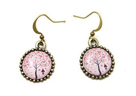 Tree of Life Birdhouse Brass Cherry Blossom Resin Dangle Earrings Aurale... - £15.66 GBP