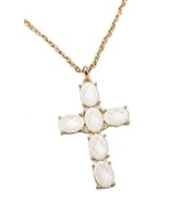 White Cross Necklace Shimmer Acrylic Gold Tone Chain Auralee &amp; Company [... - £15.18 GBP