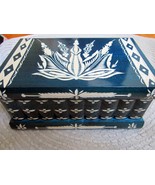 8&#39;&#39; Wooden Turquoise Jewelry Puzzle Box Engraved Folk Country Hidden Com... - £72.23 GBP