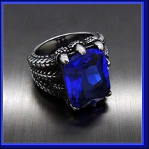 Antique Dragon Claw Sapphire CZ Rectangle Cut Crystal StainlessSteel Uni... - $49.95