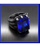 Antique Dragon Claw Sapphire CZ Rectangle Cut Crystal StainlessSteel Uni... - €43,70 EUR