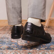 John Classic Dress Oxford Woven Calfskin Crocodile Shoes Black image 11