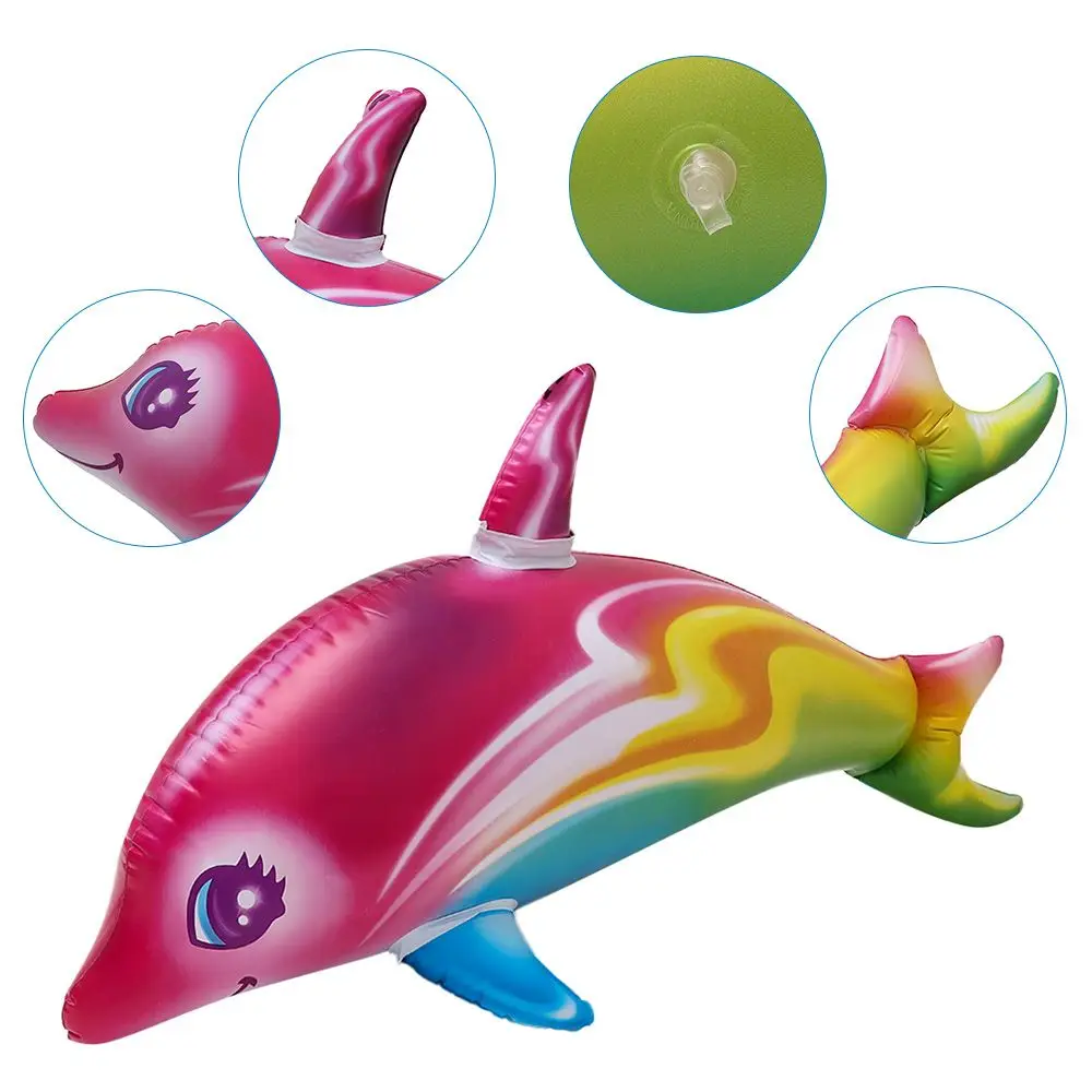 33inch Dolphin Rainbow Inflatable Pool Toy Colorful Pink Poolside Aquatic Themed - £11.15 GBP