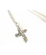 Decorative Silver Cross Charm Necklace with Black and Silvertone Cross - £15.69 GBP
