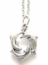 Trio of Dolphins Charm Necklace with Dolphins in a Circle Charm - £15.98 GBP