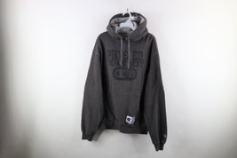 Vtg Champion Mens Large Faded Spell Out Big Logo Hoodie Sweatshirt Charcoal Gray - £46.56 GBP