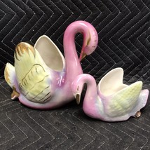 Pair Midcentury Modern Lusterware Swan Planters Pink Marked Colonial China Euc - £35.61 GBP