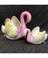 Pair Midcentury Modern Lusterware Swan Planters Pink Marked COLONIAL CHI... - £35.09 GBP