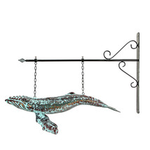 Metal Verdigris Copper Whale Wall Bracket Hanging Sculpture Outdoor Home Decor - £137.04 GBP