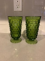 Vintage Indiana Glass 6&quot; Whitehall Colony Avocado Green Footed Glasses SET OF 2 - £13.64 GBP