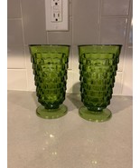 Vintage Indiana Glass 6&quot; Whitehall Colony Avocado Green Footed Glasses S... - £13.69 GBP
