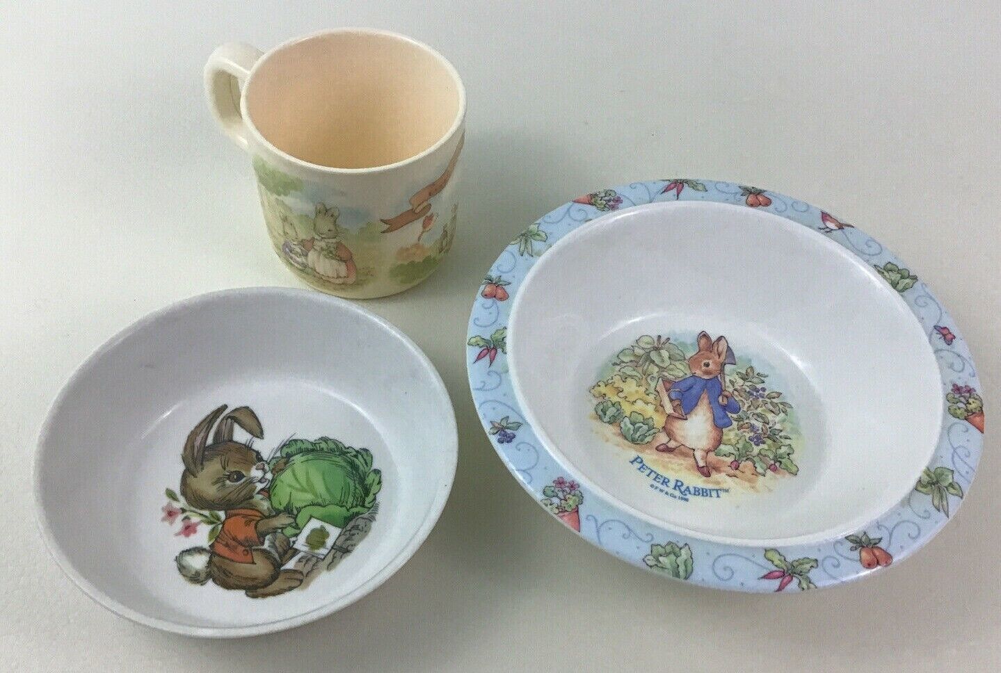 Peter Rabbit Peco Mug 00303 Oneida 3258 Bowls Kitchenware Eden 3pc Lot Vintage - $19.75