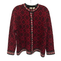 Womens Size Large LL Bean Red Black Vintage Fair Isle Snowflake Knit Sweater - £31.32 GBP