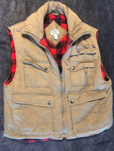 Ozark Trail Utility Camping Vest Mens Tan Red Black Buffalo Plaid  Lined Size S - £15.86 GBP