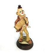 Vintage Clown Figurine Playing Accordion 8 inches Tall on wood base Top Hat - £19.75 GBP
