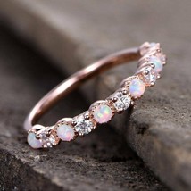 1.50Ct Round Cut Fire Opal Half Eternity Engagement Ring 14K Rose Gold Finish - £60.40 GBP