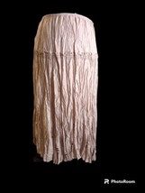 &quot;NEW&quot; CRINKLED SILK FLARE SKIRT SMALL  ELASTIC WAIST LIGHT PINK ACCENTS  - £19.73 GBP