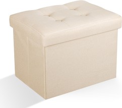 This 16X12X12-Inch Beige Small Folding Storage Ottoman Is Padded With Thick - £27.46 GBP