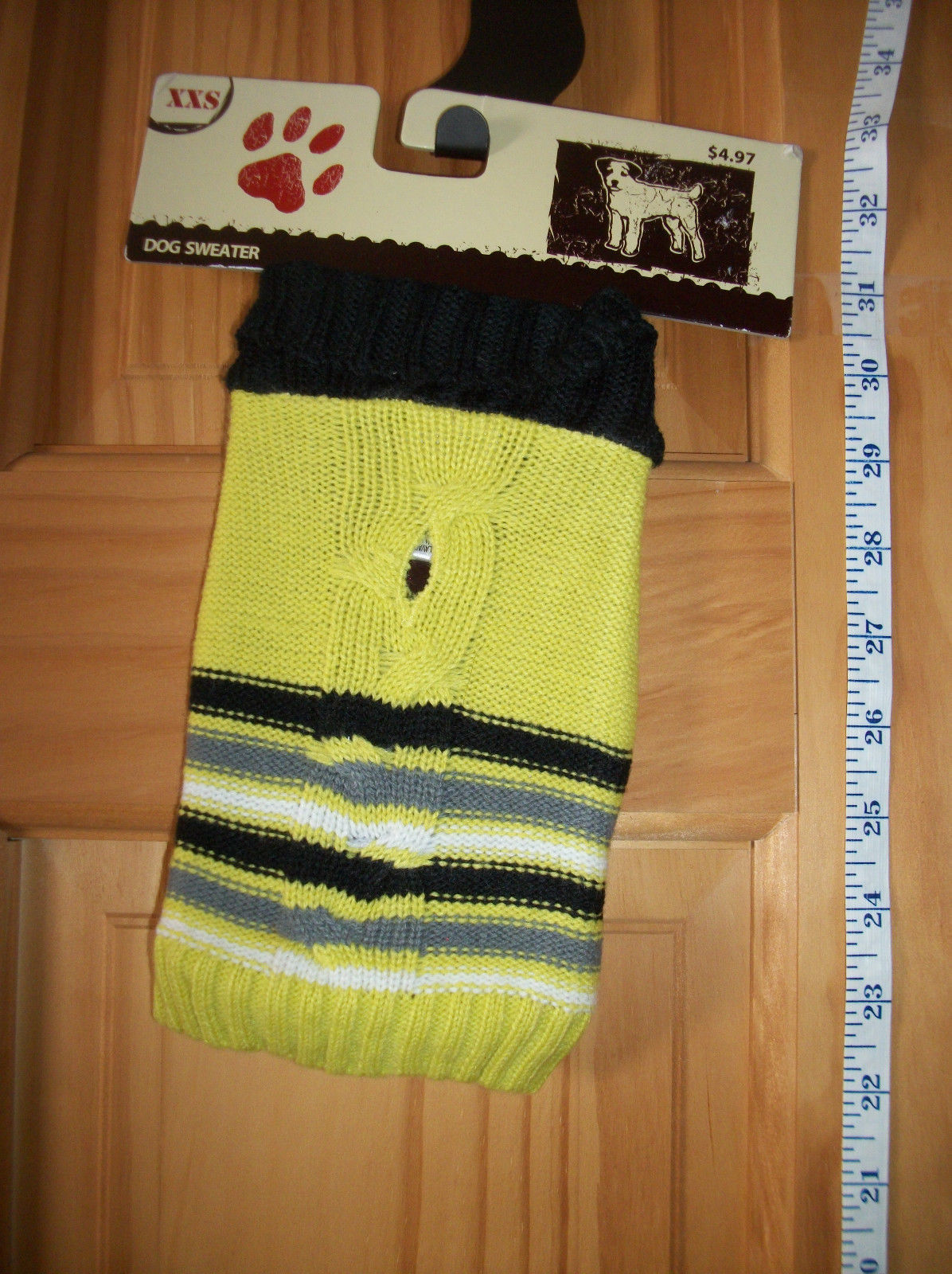 Pet Gift Dog Clothes XXS Yellow Sweater Outfit Black White Stripe Puppy ... - $4.74