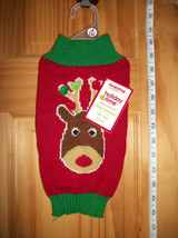 SimplyDog Pet Clothes Small Christmas Holiday Sweater Dog Reindeer Pompom Outfit - £5.66 GBP