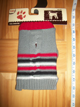 Pet Gift Dog Clothes XXS Gray Sweater Outfit Pup Red Black White Stripe ... - £3.75 GBP