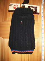 Pet Gift Dog Clothes XS Black Sweater Outfit Orange Stripe Pup Playsuit ... - $5.49