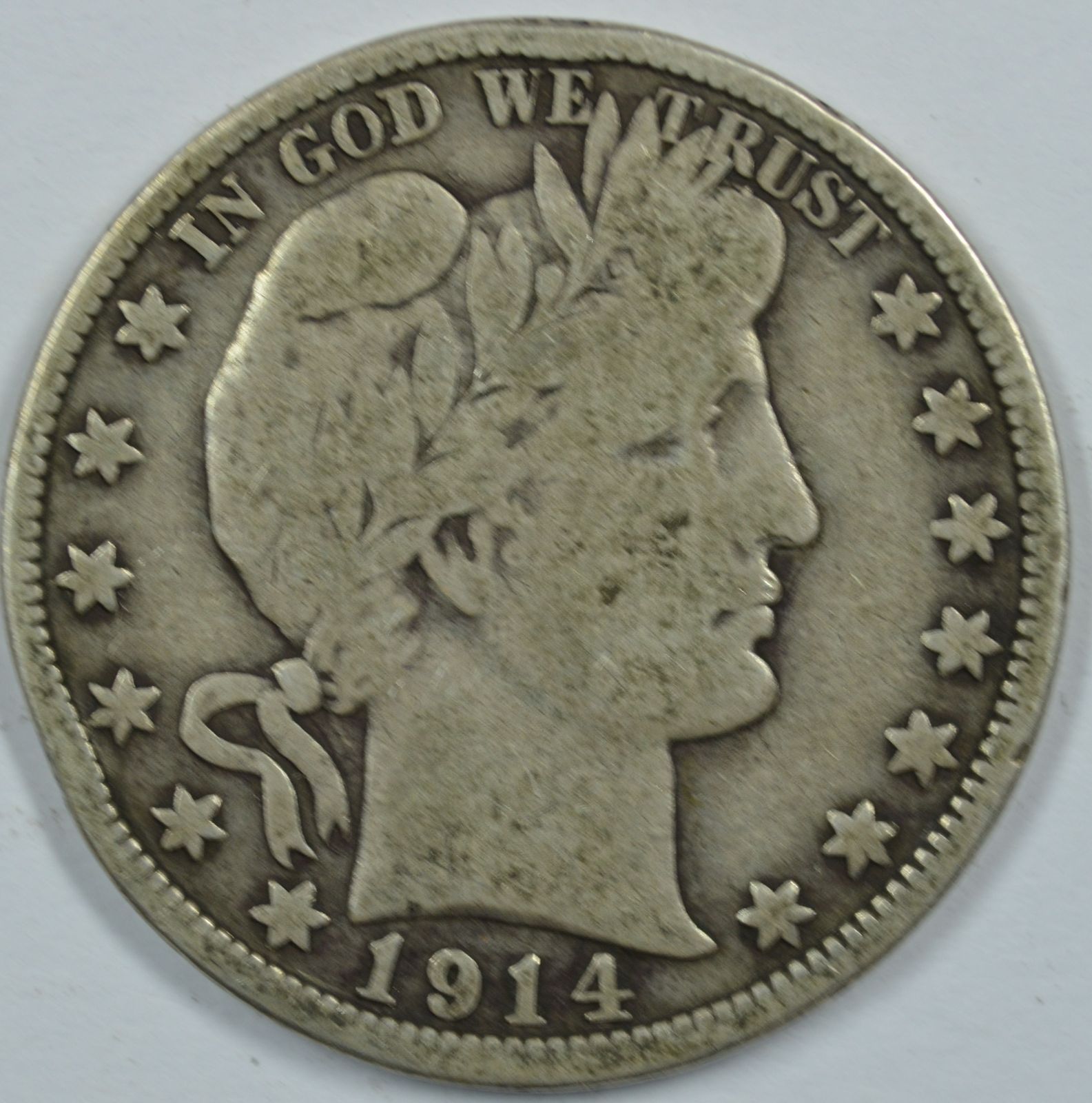 1914 P Barber circulated silver half dollar G/VG details - $165.00