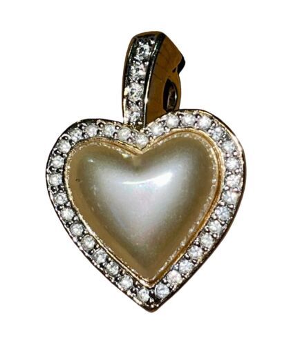 Vintage Carolee Signed Puffed Rhinestone Crystal Heart Gold Tone Bracelet Charm - $12.99