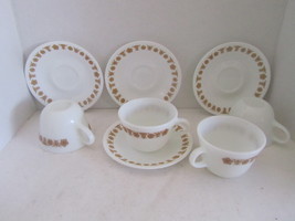 Corelle by Corning Teacups Coffee Cups Saucers Gold Butterfly Pattern Milk Glass - £15.89 GBP
