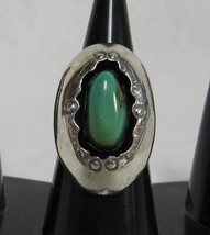 Vintage Native American Sterling Silver Green Turquoise Shadowbox Sz 5 Ring 7.6g - £61.26 GBP