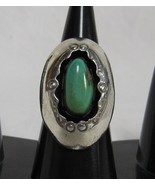 Vintage Native American Sterling Silver Green Turquoise Shadowbox Sz 5 R... - $79.19