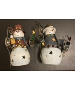 2 lot Vintage Ceramic/Metal Snowman Christmas Tea Light Stars Frosty 9&quot; ... - £31.57 GBP