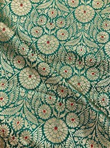 Indian Banarasi Brocade Fabric Green &amp; Gold Fabric Wedding Dress Fabric - NF636 - £8.26 GBP+