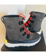 SOREL Kids&#39; Explorer Waterproof Insulated Boot, Size 7, Black/Gray/Red, NWT - $73.87