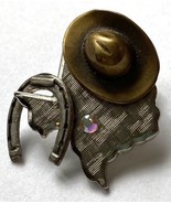 Vintage Costume Texas Brooch, Pin with Horseshoe and Cowboy Hat - $9.49