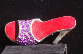 Red Stiletto Brooch Pin High Heel Purple Rhinestones Jewelry Vintage - $9.89