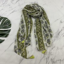 Parfois Womens Lightweight Scarf New Green Yellow Floral Tassel Trim Large - $18.80