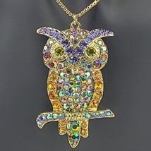 KIRKS FOLLY Rhinestone Owl Pendant Necklace Slide on Chain Silver tone S... - £24.26 GBP