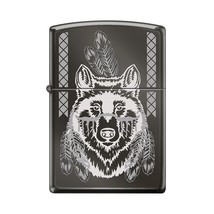 Zippo Lighter - Indian Wolf Engraved on Black Ice - 854024 - £30.18 GBP