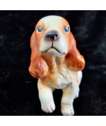 Cocker Spaniel Puppy Dog Figure Ceramic White Seated Paw Raised Japan Vtg - $13.35