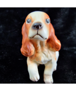 Cocker Spaniel Puppy Dog Figure Ceramic White Seated Paw Raised Japan Vtg - £10.50 GBP