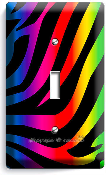 RAINBOW ZEBRA STRIPE ANIMAL PRINT 1 GANG LIGHT SWITCH WALL PLATE ROOM HOME DECOR